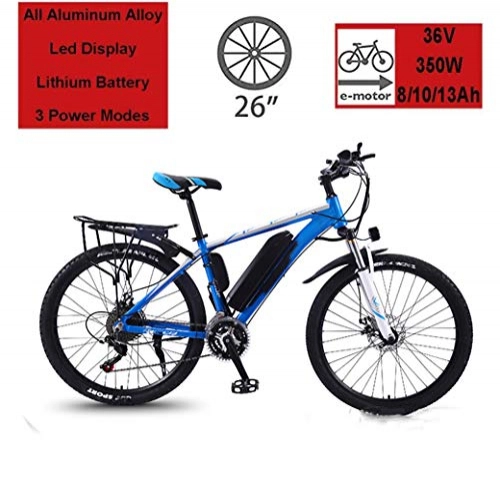 Vélos électriques : SHJC Vélo de Montagne Électrique, Vélo de Ville électrique 26''350WPédale Assistée Lithium-ION Battery, pour Adulte Femme / Homme Commute Ebike, Black Blue, A 8ah