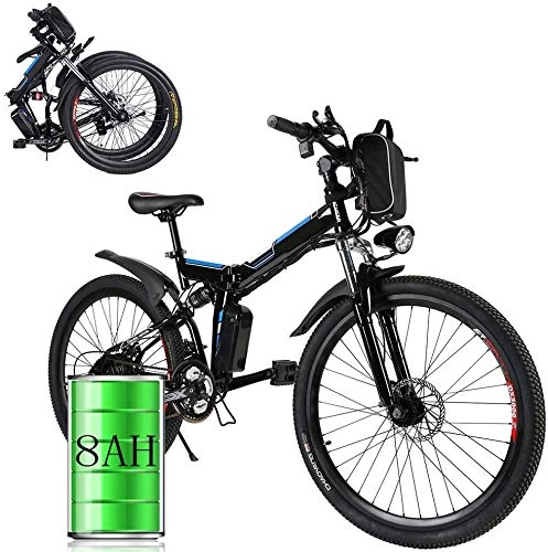 Vélos électriques : SHJC Vélo Électrique Pliant, Vélos Tout Terrain 26"" 250W 36V 8Ah Batterie Lithium Rechargeable, 21 Vitesses Suspension Complète Adultes vélo de Ville électrique