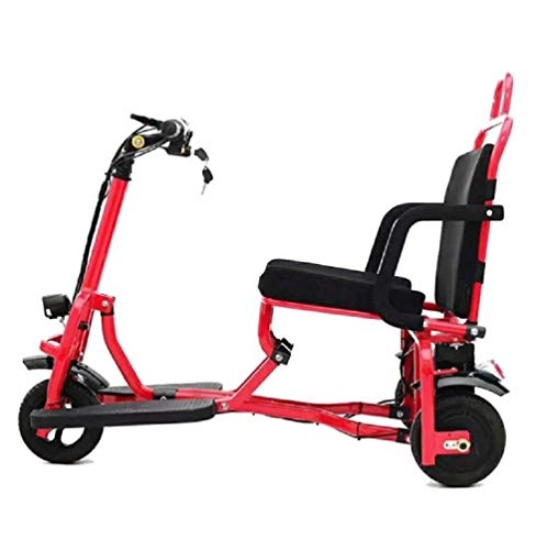 Vélos électriques : SQDYJ Scooter lectrique, Batterie au Lithium portative Pliable de Lithium de Tricycle chargeant 35km, approprie aux Personnes ges, Red