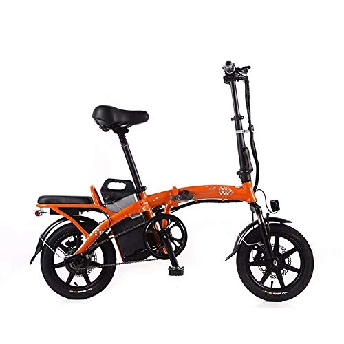 Vélos électriques : SUNBAOBAO Mini-vélo électrique, Adulte Enfant Pliant Portable Scooter électrique en Aluminium Lampe Corps 48V Batterie au Lithium 14 Pouces Batterie électrique, Orange, 15AH / 50KM