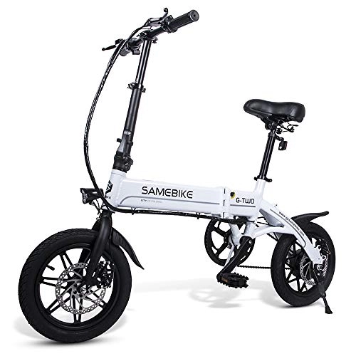 Vélos électriques : SUNBAOBAO Vélo électrique, 14 Pouces Pliant vélo électrique, Scooter électrique auxiliaire électrique 250W Moteur, Blanc