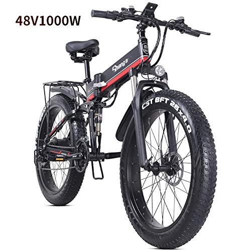 Vélos électriques : SYXZ Vélo électrique de 26 Pouces - Vélo électrique Compact Pliable pour Les déplacements et Les Loisirs - Suspension arrière, vélo Unisexe à pédale assistée, 1000 W / 48 V, Noir