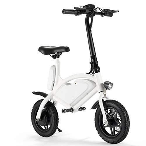 Vélos électriques : SZPDD Vlo lectrique, Vlo lectrique Pliable de 12", Portable (12Kg) Vlo lectrique Double Disque, White, Battery~6.6Ah