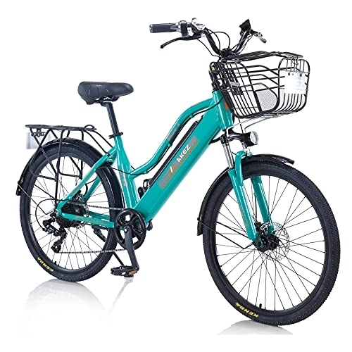 Vélos électriques : TAOCI Vélo électrique de ville 26 pouces pour femme adulte avec batterie au lithium amovible 36 V E-Bike Shimano 7 vitesses VTT pour voyage et travail