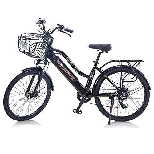 Vélos électriques : TAOCI Vélo électrique de ville de 26" pour femme et adulte avec batterie au lithium amovible Shimano 7 vitesses pour voyage et entraînement