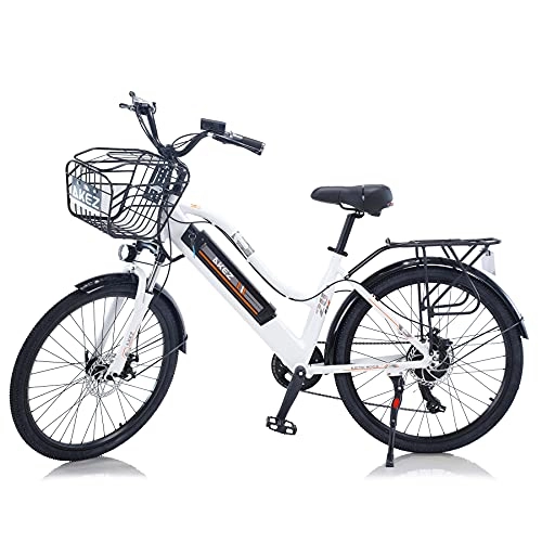 Vélos électriques : TAOCI Vélo électrique pour femme adulte tout terrain 26" 36 V 250 / 350 W Shimano 7 vitesses Batterie lithium-ion amovible pour vélo de plein air, voyage, entraînement (blanc, 350)