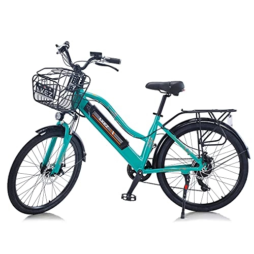 Vélos électriques : TAOCI Vélo électrique pour femme adulte tout terrain 26" 36 V 350 W Shimano 7 vitesses Batterie lithium-ion amovible pour le travail en plein air, le voyage (vert, 350 W)