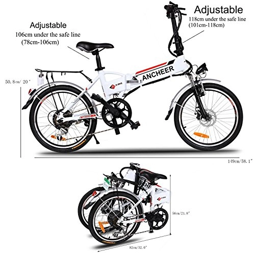 Vélos électriques : Teamyy Bicyclette Homme / Femme Pliable-Vélo Electrique Antichoc Bicycle Luxe 20 Pouces Avec Batterie Lithium-ion 25-35km / h