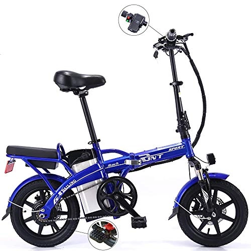 Vélos électriques : TIANQING Mini Voiture électrique Pliante, Moteur à Grande Vitesse sans Brosse de Batterie au Lithium de Bicyclette électrique 48V / 20AH 250W, avec de Doubles Freins à Disque, Blue, 10A