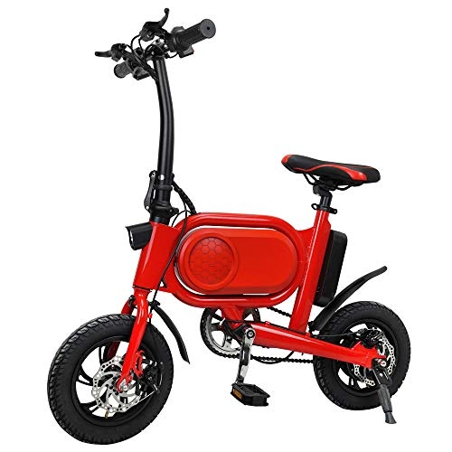Vélos électriques : TIANQING Mini Voiture électrique Pliante, Puissance du Moteur sans Balai à Deux Roues électrique du vélo 350W, avec Frein à Disque à Cadre en Aluminium (3 Versions), Red