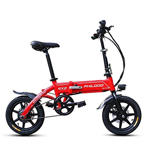 Vélos électriques : TIKENBST Vlo lectrique Pliant Disque - Portable Et Facile Ranger dans Un Bateau Caravanier. Batterie Lithium-ION Charge Courte Et Moteur Silencieux, Red