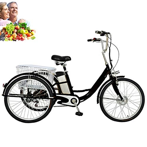 Vélos électriques : Tricycle électrique Adulte vélo à 3 Roues 24 Pouces pour Les Parents âgés Batterie au Lithium Amovible avec Panier arrière élargi Sortie Shopping 48V12AH Tricycle pédale vélo assisté pédale Humaine