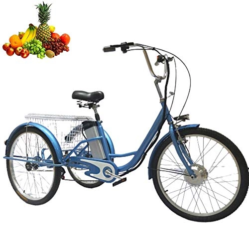 Vélos électriques : Tricycle électrique Adulte vélo à 3 Roues vélo à Assistance électrique avec Panier de Panier arrière Panier de Nourriture Sortie Shopping 48V12ah Scooter pédale électrique 24 Pouces Moteur