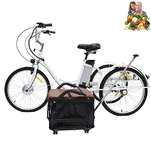 Vélos électriques : Tricycle électrique pour Adultes Scooter 3 Roues Batterie au Lithium Confortable Tricycle Mobile Panier de Voiture + siège Convient aux Hommes, aux Femmes ​Personnes âgées(White, 24inch)