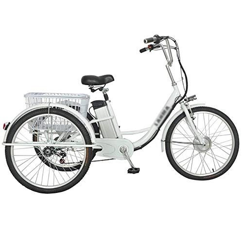 Vélos électriques : tricycle électrique vélo adulte à 3 roues vélo à assistance électrique avec panier arrière panier de nourriture sortie shopping 48V12ah scooter pédale électrique 24 pouces unique 250w moteur main-d'œ