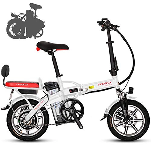 Vélos électriques : TTFGG Vélo Électrique Pliant, 14" Vélo Adulte Pliant Moteur 250W, Vitesse Jusqu'à 25 Km / H, 46V 12Ah Batterie City E-Bike, Blanc, 80km of Endurance