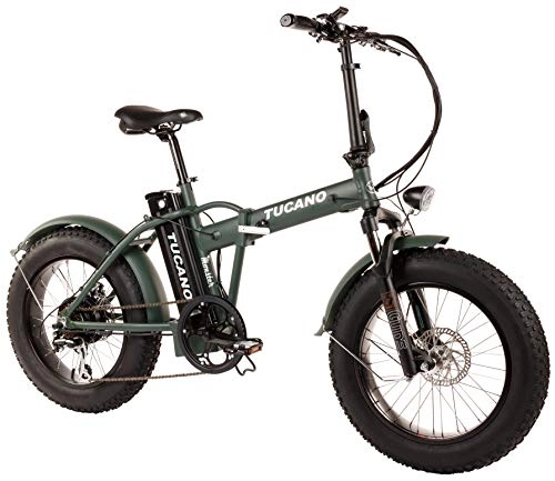 Vélos électriques : Tucano Bikes Monster 20 Vlo lectrique pliant Fat Bike 20 avec batterie intgre LG et display lcd avec 9 niveaux de aide en couleur vert mat