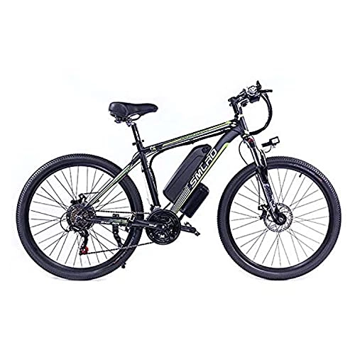 Vélos électriques : UNOIF Vélo électrique électrique VTT, 26" Electric City Ebike vélo avec 350W brushless arrière Moteur pour Adultes, 48V / 13Ah Amovible Batterie au Lithium, Black Green