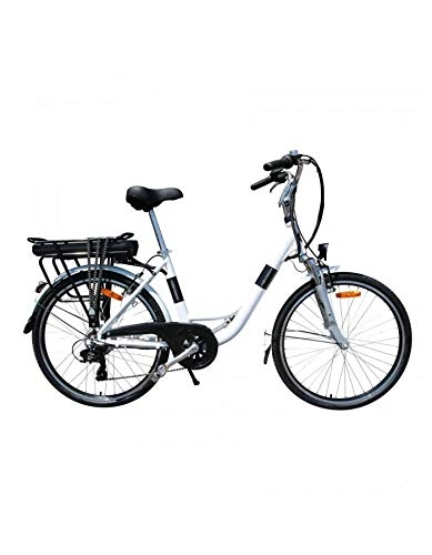 Vélos électriques : Velo Electrique-VAE City Newton Urban 26 alu Mixte Femme-Homme 6 Vitesses avec ecran LCD, Moteur 250w Blanc Nacre