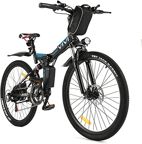 Vélos électriques : VIVI Velo Electrique Pliable, 26" VTT Électrique 350W Vélo Électrique Adulte avec Batterie Amovible 8Ah, Professionnel 21 Vitesses, Suspension Complète (Noir-Style 2)