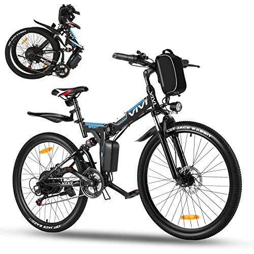 Vélos électriques : Vivi Vélo Électrique Pliable, 26" VTT Electrique Homme Femme, 250W Vélo Électrique en Montagne pour Adulte, Batterie Amovible 36V / 8AH, Professionnel 21 Vitesses E-Bike, Jusqu'à 25km / h (Bleu Noir)