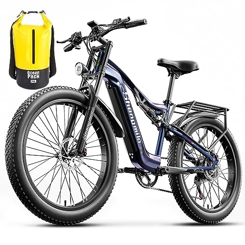 Vélos électriques : VLFINA Vélo électrique de Montagne Adulte, Moteur BAFANG 48V 15Ah Batterie Amovible, vélo de Montagne électrique à Suspension complète de 26 Pouces, Frein à Huile hydraulique (Bleu)