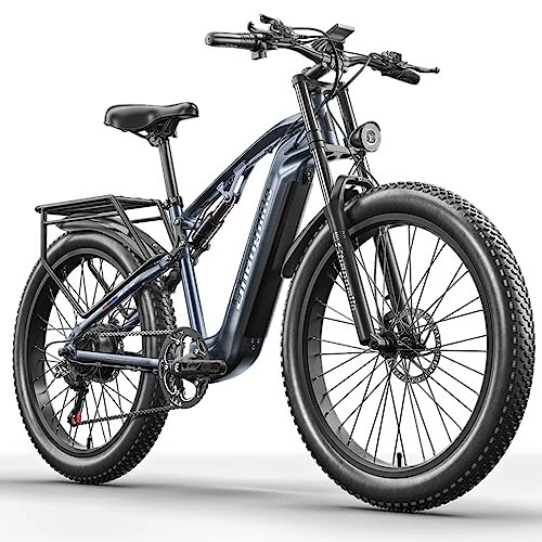 Vélos électriques : VLFINA Vélo électrique de Montagne Adulte, Moteur BAFANG 48V 15Ah Batterie Amovible, vélo de Montagne électrique à Suspension complète de 26 Pouces, Frein à Huile hydraulique (Gris foncé)