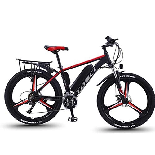 Vélos électriques : Vlo lectrique Avec Pneu Intgr Alliage Magnsium Vlo lectrique De Montagne 26 Pouces, Vlo lectrique Vitesse Variable 21 Vitesses Avec Batterie Au Lithium-Ion Amovible 13AH Pour Adultes, Rouge