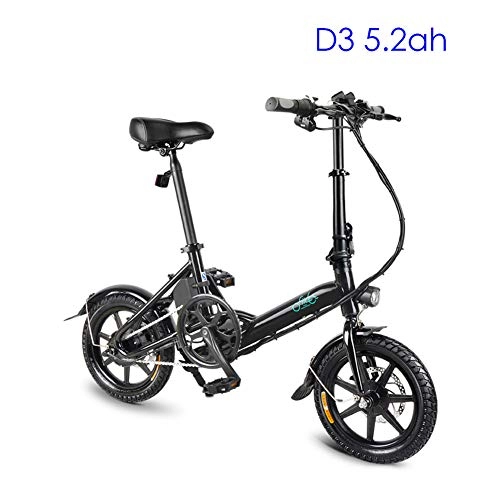 Vélos électriques : Vlo lectrique mysticall pliant pour adulte, vlo lectrique, scooter lectrique 14 pouces avec phare LED, bicyclette lectrique pliable 7, 8 Ah avec frein disque, jusqu' 25 km / h (D3 5.2ah NOIR)