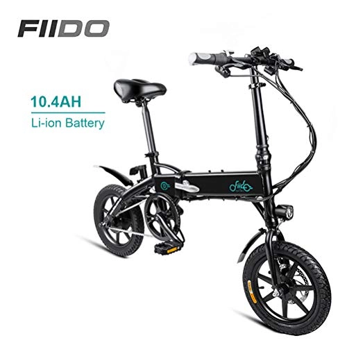 Vélos électriques : Vlo lectrique pour cyclomoteur FIIDO D1 14 Pouces Pneus 250 W Moteur 25 km / h E-Bike Pliable 10.4AH Batterie 3 Modes de Conduite, Black