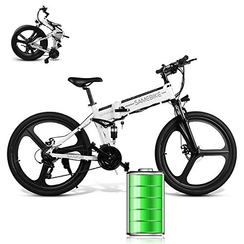 Vélos électriques : Vlos lectriques, Vlo lectrique Pliable De Montagne avec clairage Avant Del Moteur sans Brosse De Grande Capacit pour Batterie Lithium-ION (48V 350W 10.4AH), pour Adulte, Blanc
