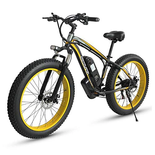 Vélos électriques : VTT lectrique, 26 * 4, 0 Pouces Fat Tire lectrique Snow Beach Bike Avec Verrou De La Batterie 36V 10Ah Haute Capacit 27 Vitesses Frein Disque Batterie Au Lithium Vlo lectrique, Black yellow