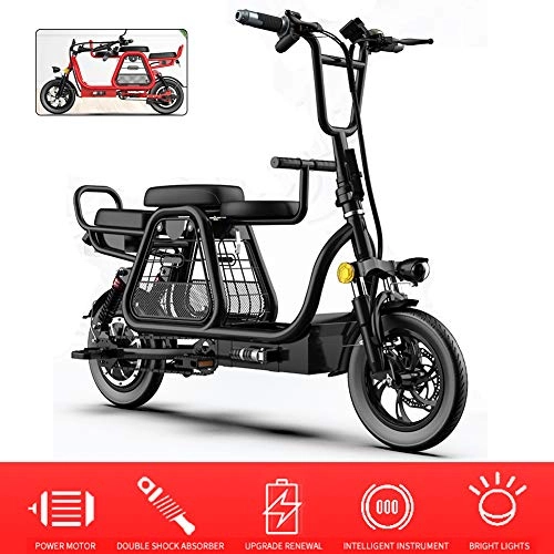 Vélos électriques : Vélo De Montagne Électrique 12" E-Bike VTT Pliant avec Batterie Lithium-ION À Grande Capacité 48V 350W, avec Grand Écran LCD Panier De Rangement De Grande Capacité, Noir