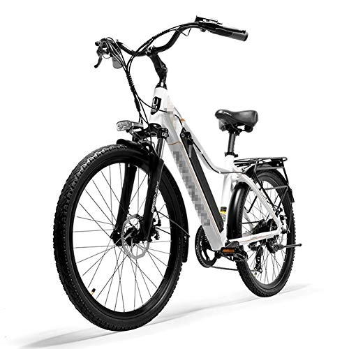 Vélos électriques : Vélo de Montagne électrique à Assistance par Pédale, Vélo de Ville à Selle Rétro, 36V 300W 10.4AH, Vélo de Montagne à Batterie au Lithium, Vélo électrique de Grande Capacité de 26 Pouces avec, Blanc