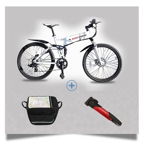 Vélos électriques : Vélo Pliant 26 PM4 Electrique Blancmarine - avec Sacoche Avant - Solde - Stock limité - en Aluminium - Garantie 5 Ans