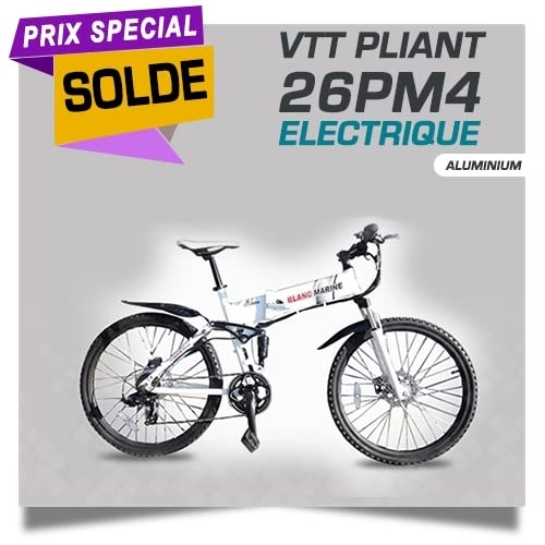 Vélos électriques : Vélo Pliant 26 PM4 Electrique Blancmarine - Solde - Stock limité - en Aluminium - Garantie 5 Ans