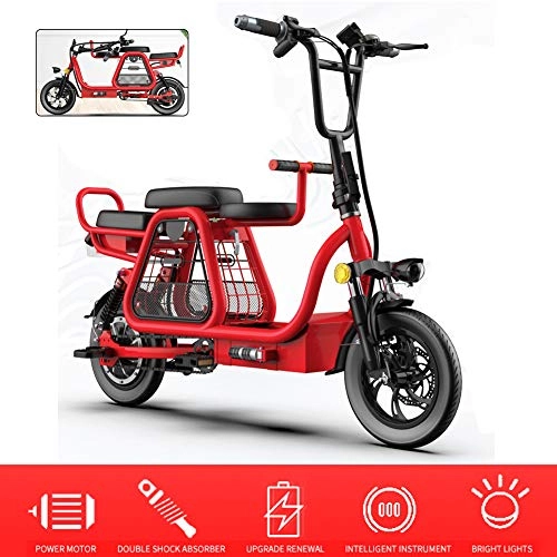Vélos électriques : Vélo Électrique Pliant 12" City E-Bike Adulte Pliant, Puissant Moteur 350W, 48V, 20AH Batterie Lithium Rechargeable, avec Grand Écran LCD, Panier De Rangement De Grande Capacité, Rouge
