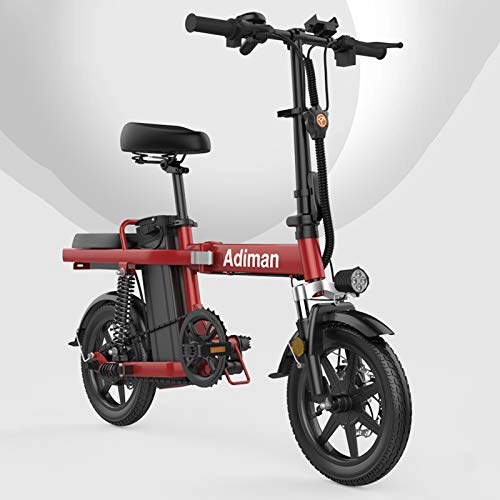 Vélos électriques : Vélo Électrique Pliant, 14" Vélo Adulte Pliant Moteur 350W, Vitesse jusqu'à 25 km / h, 48V 8Ah Batterie au Lithium Amovible, City E-Bike avec Pédales Pliables et Phares à LED, Rouge