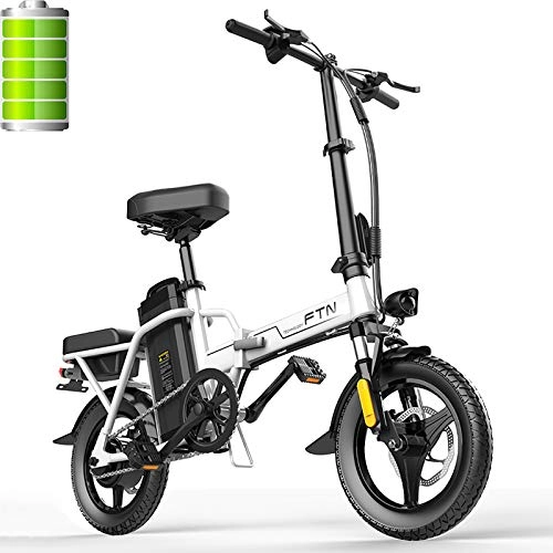 Vélos électriques : Vélo Électrique Pliant 350W, 14" E-Bike City Adulte, Vitesse jusqu'à 25km / h, Longue Portée 60 à 80 km, 48V 15Ah Batterie, Ebike Adulte, Blanc