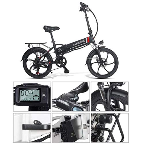 Vélos électriques : Vélo Électrique Pliant Smart Ebike Roues De 20 Pouces, 7 Vitesses Système De Transmission Professionnel, Vélo De Ville Électrique Suspension Complète Premium, Noir