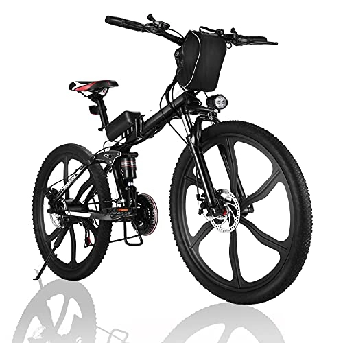 Vélos électriques : Vélo Électrique Winice Vélo Pliant 26 Pouces e-Bike VTT, Pedelec e-Bike pour Femmes et Hommes avec Batterie au Lithium Amovible 36v 8ah, Vélos Électriques Shimano 21 Vitesses (Roues intégrées - Noir)