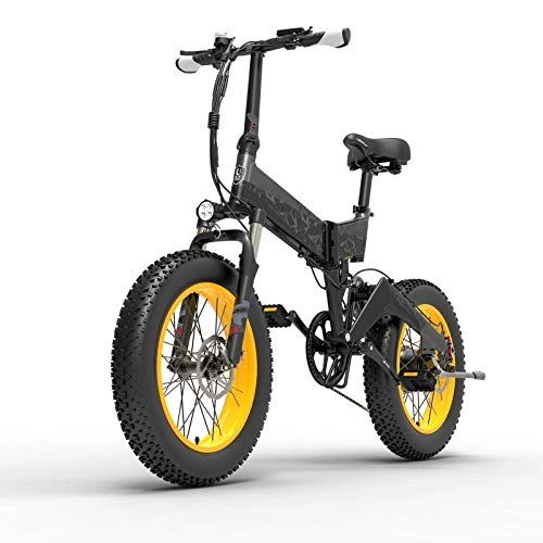 Vélos électriques : Vélo électrique 1000 W 20 pouces Mountain Beach Snowbike pour adultes en aluminium, trottinette électrique 7 vitesses avec charge 48 V 10, 4 A batterie au lithium (jaune)