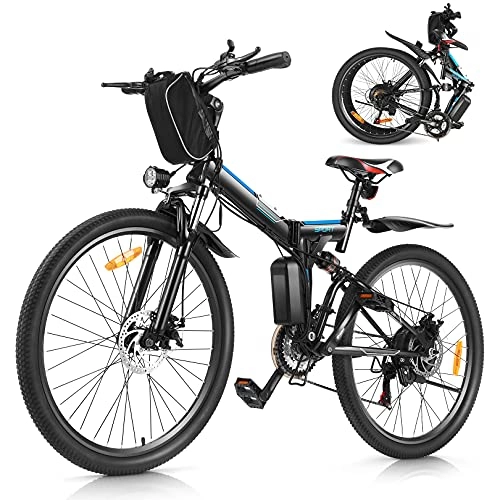 Vélos électriques : Vélo électrique pliable VTT électrique Ebike 26" Vélo électrique léger pour adultes hommes et femmes avec batterie amovible 36 V 8 Ah Transmission professionnelle 21 vitesses (noir, 26 pouces)