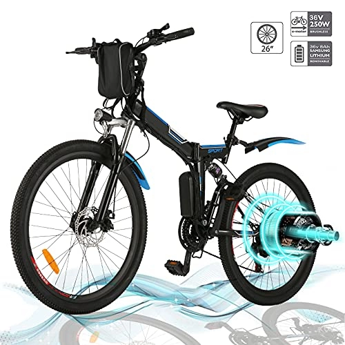 Vélos électriques : Vélo électrique pliable, vélos électriques 36V 250W, vélo de montagne à batterie au lithium 8A, vélo électrique de grande capacité de 26 pouces avec batterie au lithium et chargeur (Pliable_noir)