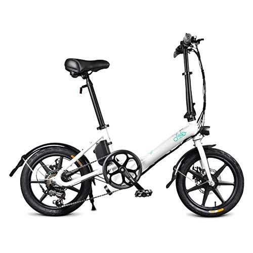 Vélos électriques : Vélo électrique Pliant 16 Pouces Pneu Gonflable vélo en Alliage d'aluminium à Vitesse Variable reçu dans Les 3-7 Jours Blanc