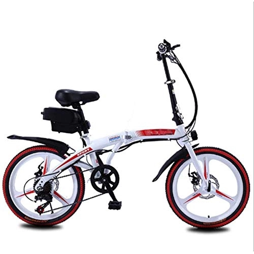 Vélos électriques : Vélo électrique Pliant Adulte, vélo électrique de Ville de 20 Pouces 250W Moteur sans Brosse Batterie au Lithium Amovible Frein à Disque Double à 7 Vitesses Unisexe (White Red 10A)