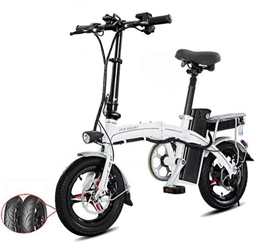 Vélos électriques : Vélo électrique Pliant Léger Et En Aluminium Avec Pédales Assistance électrique Et Batterie Au Lithium-ion 48 V Vélo électrique Avec Roues De 14 Pouces Et Moteur à Moyeu De 400 W, 50to100KM White