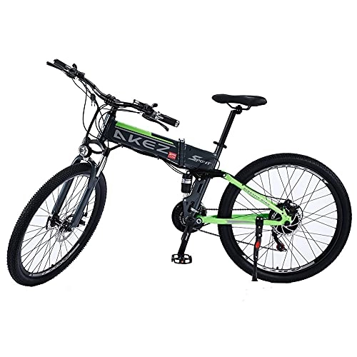 Vélos électriques : Vélo électrique Pliant pour Adultes de 27, 5 Pouces 500W 48V 9AH Vélos de Montagne électriques avec Shimano 21 Vitesses 40KM / H E-Bike Max 60KM Range 3 Modes de Travail Green