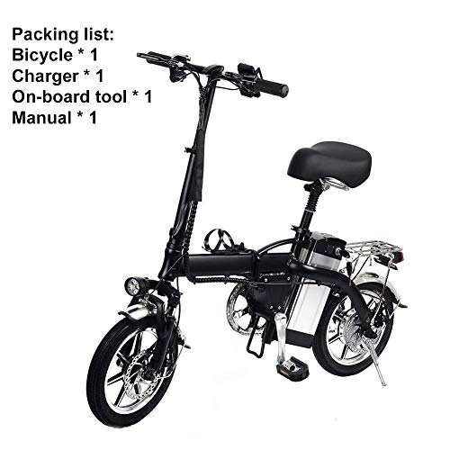 Vélos électriques : Vélo électrique pliant, vélo à batterie au lithium de 14 pouces avec adaptateur standard européen, convient aux adultes pour éviter les embouteillages, augmentation du kilométrage jusqu'à 35 km (noir)
