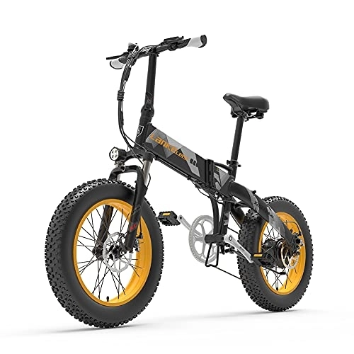 Vélos électriques : Vélo électrique Pliant X2000 Vélo VTT 20 Pouces 48V 12.8Ah Gros Pneu E-Bike (Jaune)
